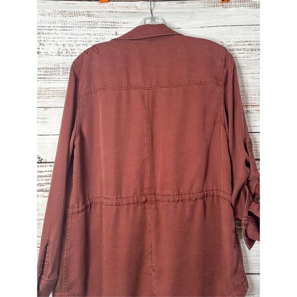 Ecru Women's Embroidered Drawstring Waist Cargo Utility Jacket Brick Size Medium - Picture 13 of 14